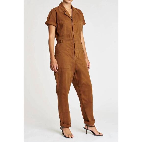 Pistola Grover Cotton Utility Jumpsuit‎ Short Sleeve Brown- Medium - Picture 1 of 11